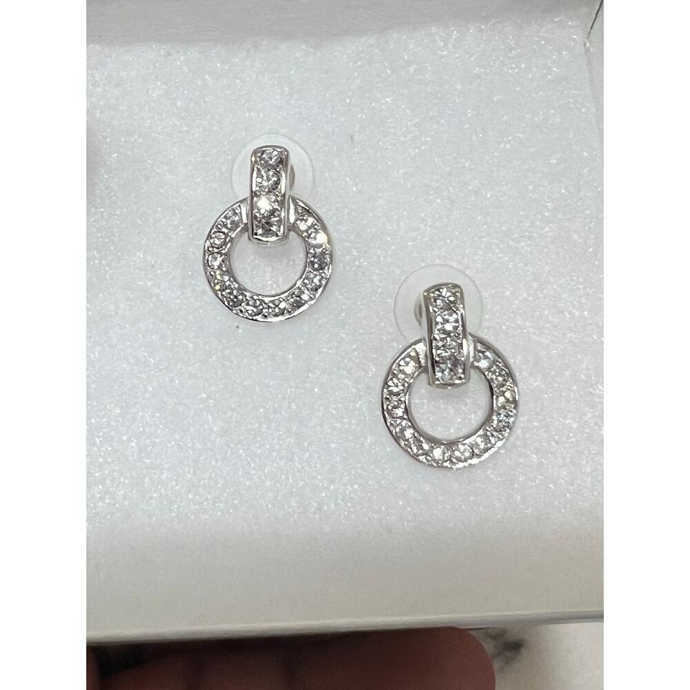 Vintage Christian Dior Rhinestone Drop Earrings Silver Tone Signed